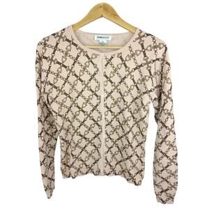 Jones & Co Blush Pink Equestrian Print Stirrup Bridle Bit Silk Blend Cardigan